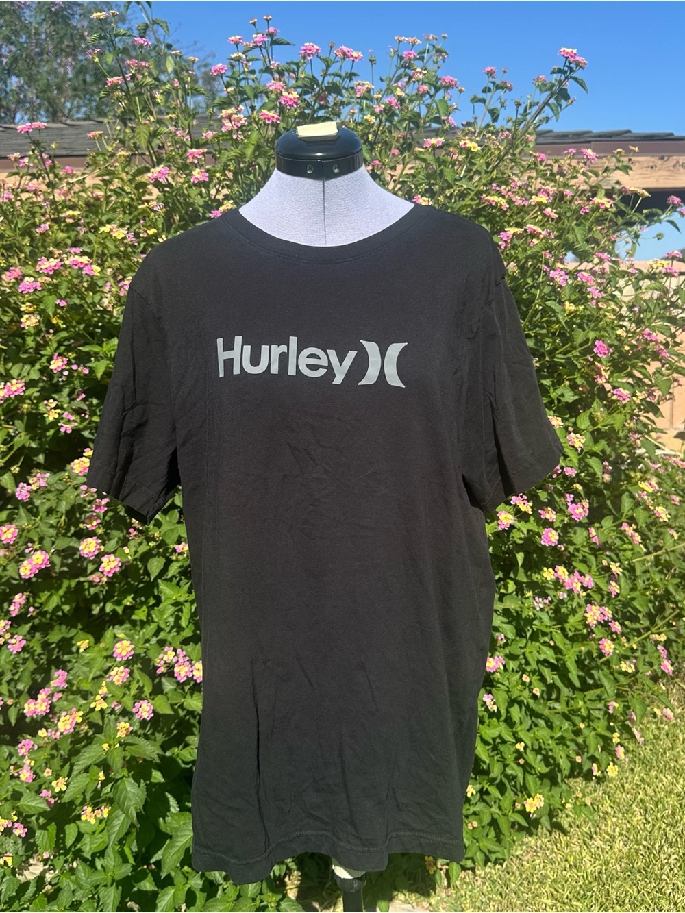 Hurley The One and Only Black and Grey Short-Sleeve Logo Tee Size XL